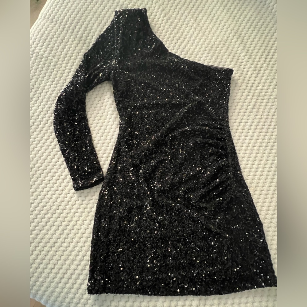 Mango One Shoulder Glittering Black Dress
